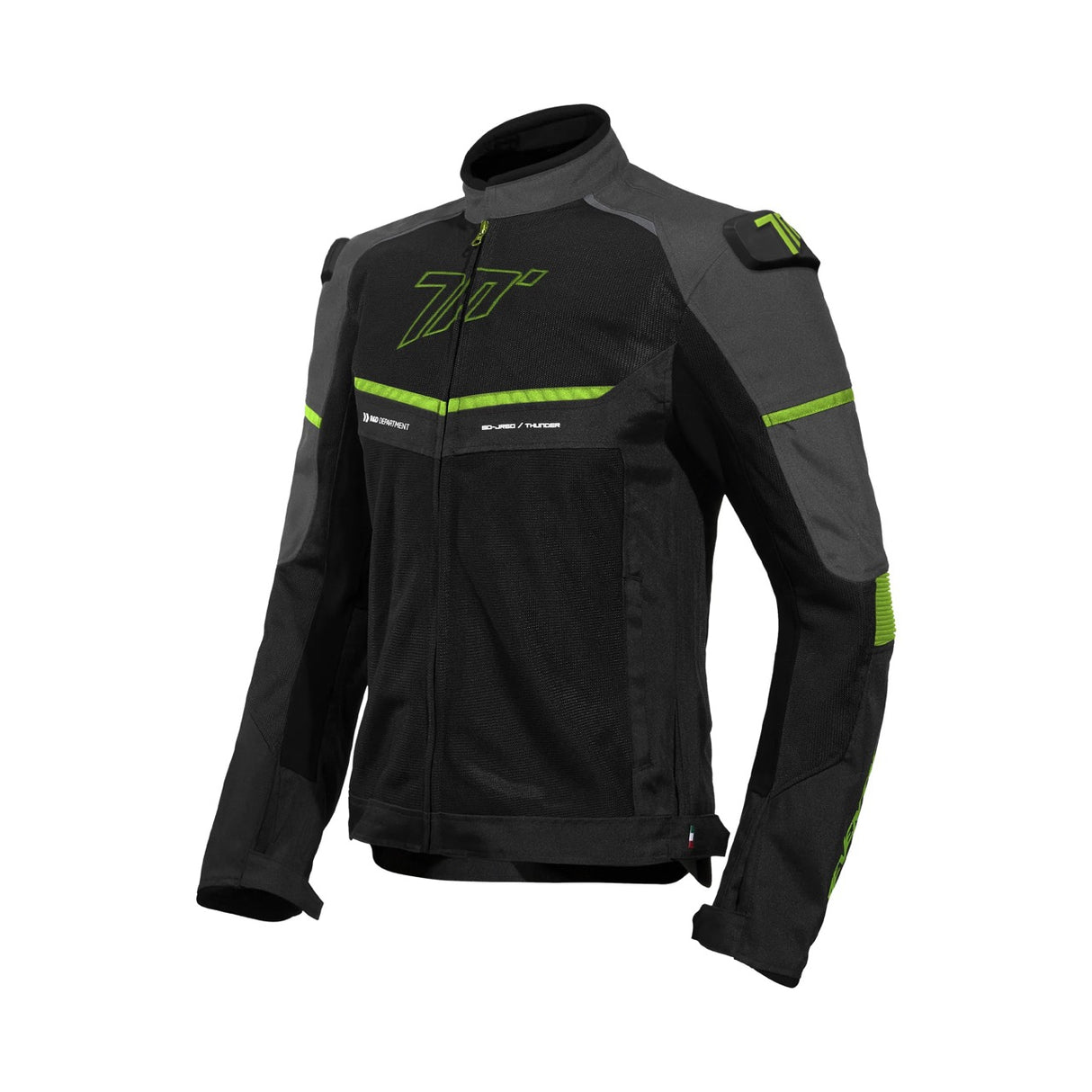 Chaqueta de moto de verano deportiva Seventy Degrees SD-JR60 Thunder negra, gris y amarillo flúor