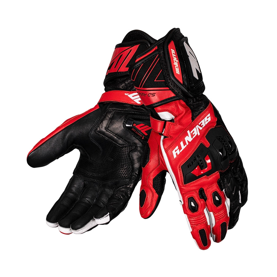 Guantes de moto de verano deportivos de hombre Seventy Degrees SD-R24 Pista negros y rojos