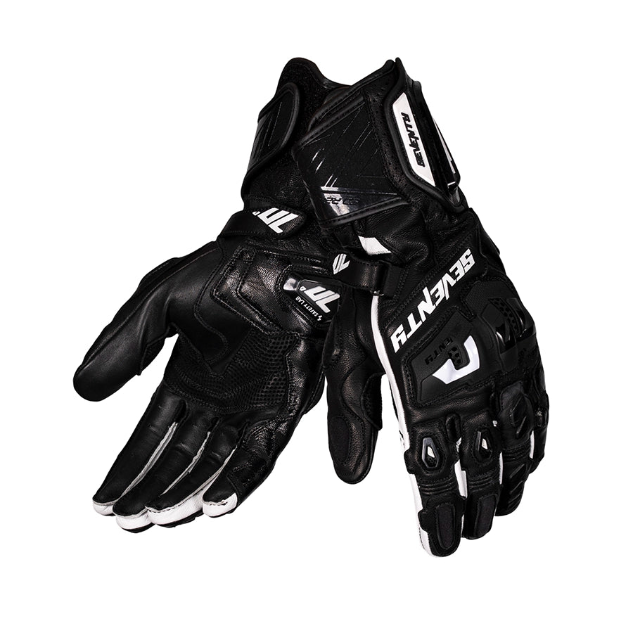 Guantes de moto de verano deportivos de hombre Seventy Degrees SD-R24 Pista negros y blancos