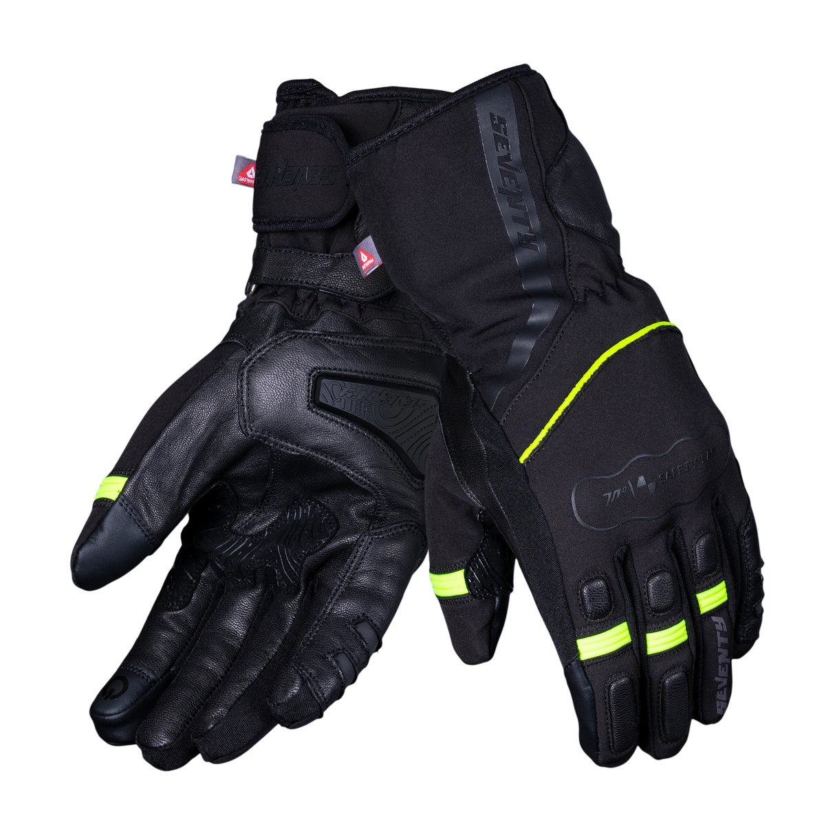 Guantes de moto de invierno Seventy Degrees SD-T7 Gobi de hombre negro y amarillo flúor