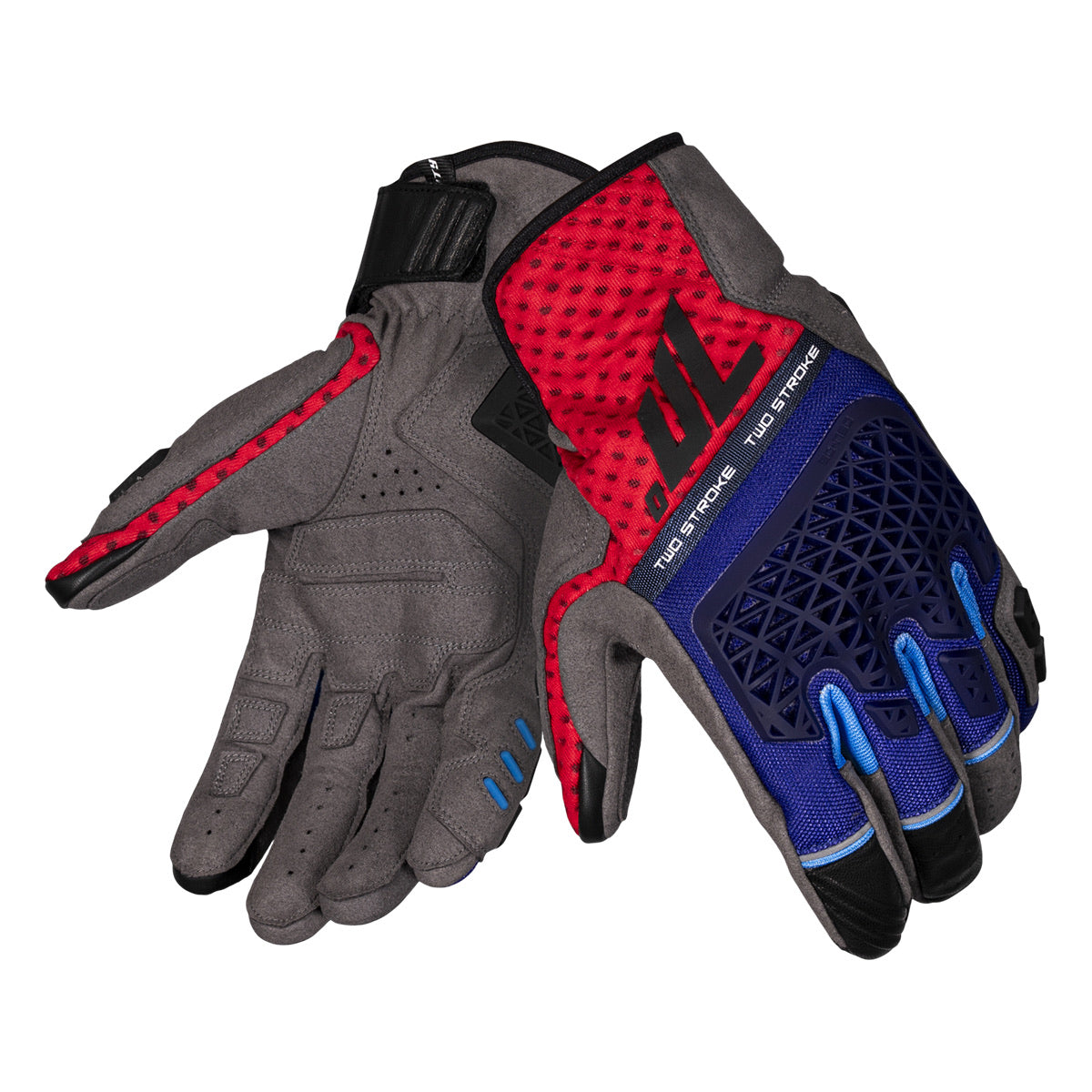 Guantes de moto de verano de hombre Seventy Degrees SD-N60 Two Stroke Naked azules y rojos