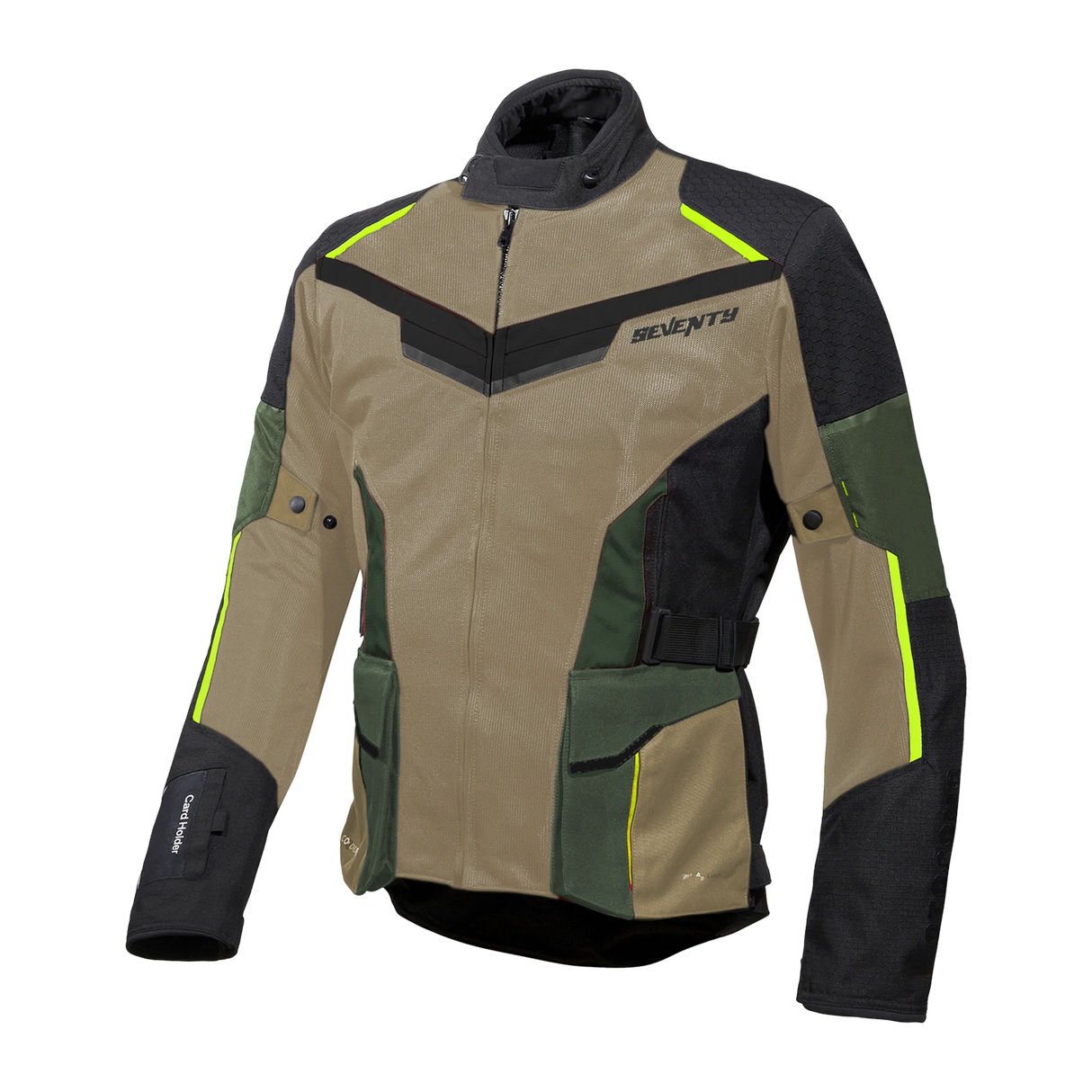 Chaqueta de moto de verano Seventy Degrees SD-JT70 Atacama arena, verde y amarillo flúor