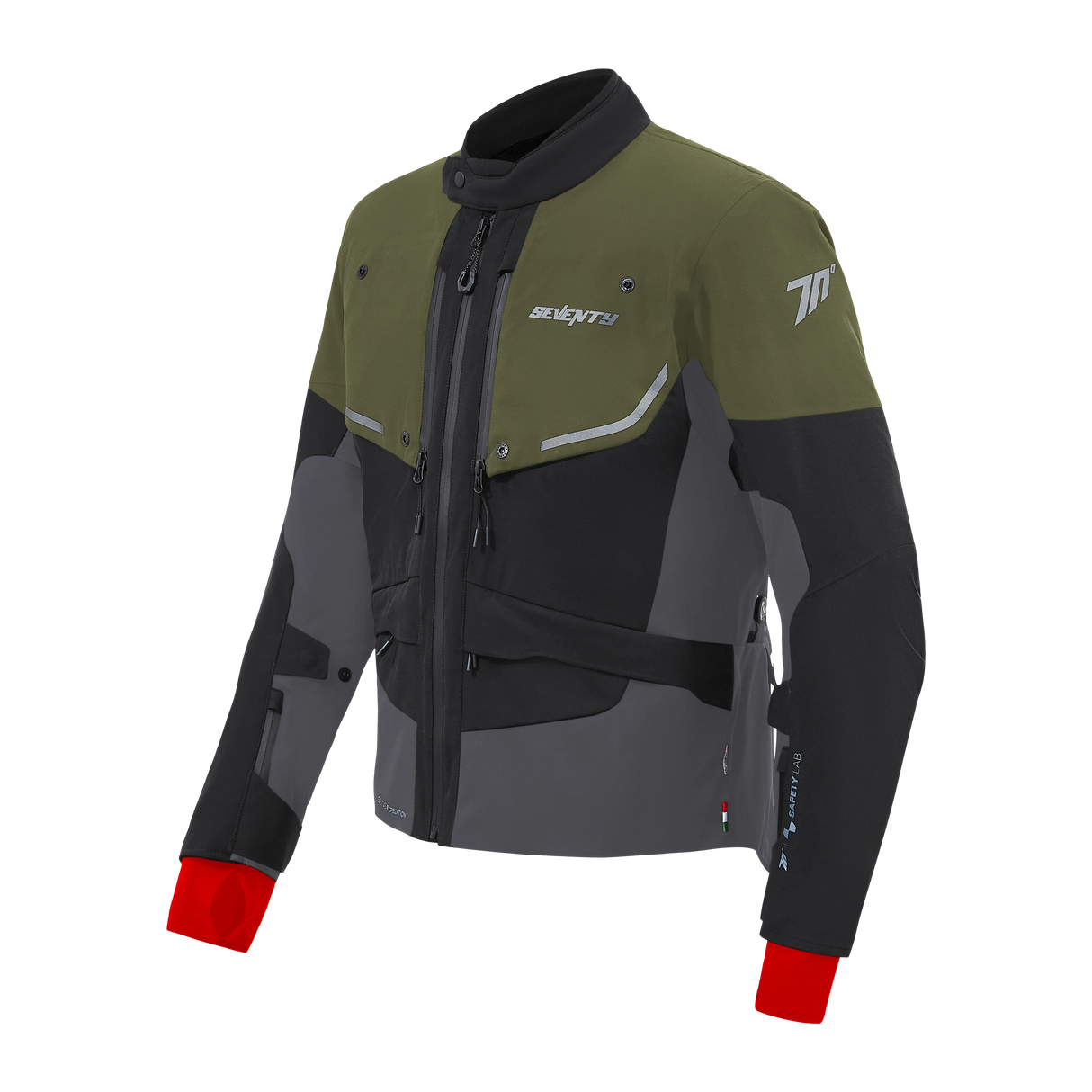 Chaqueta de moto touring adventure de invierno Seventy Degrees SD-JT45 Expedition verde militar, negra y gris
