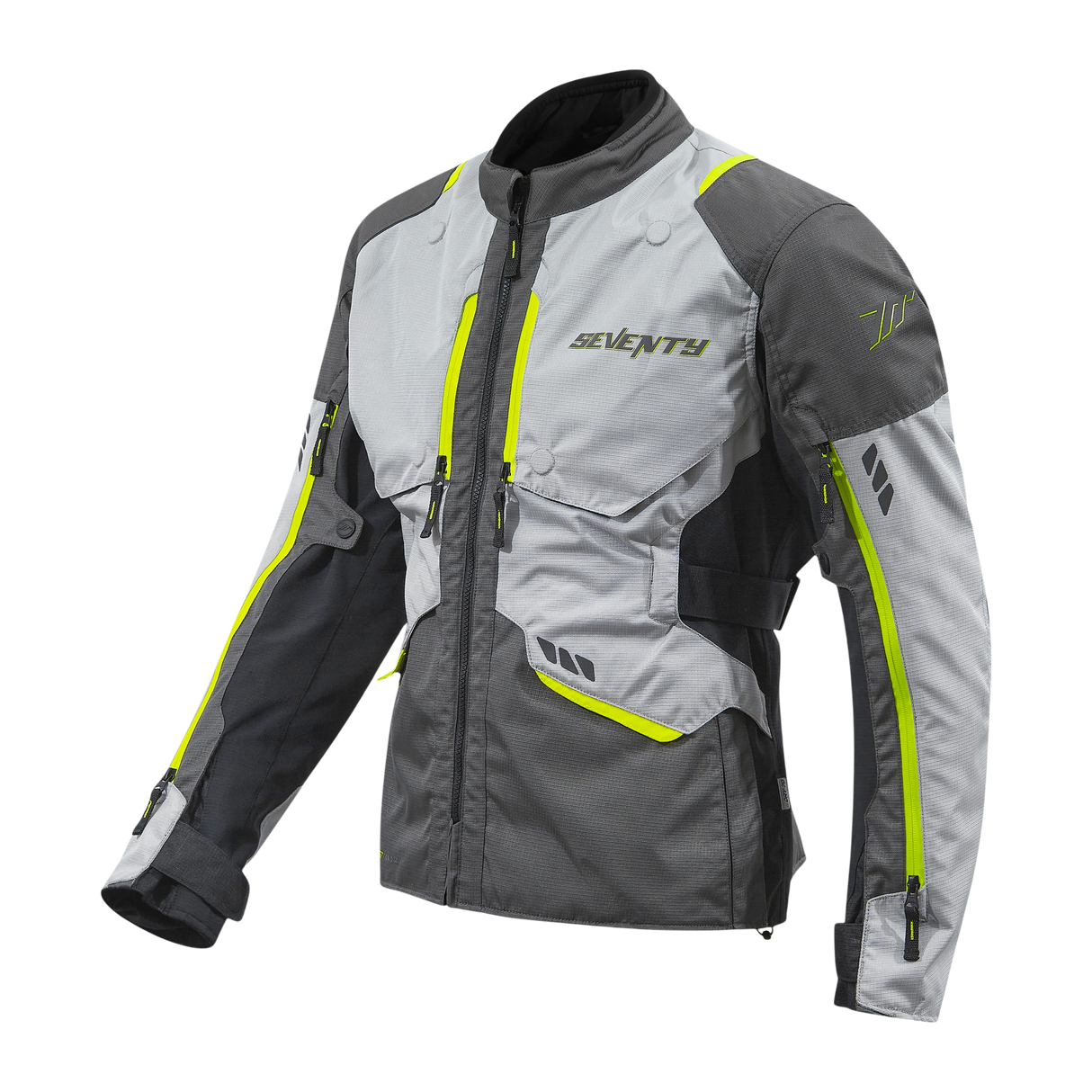 Chaqueta de moto de invierno touring adventure Seventy Degrees SD-JT67 Tanami negra, gris y amarillo flúor