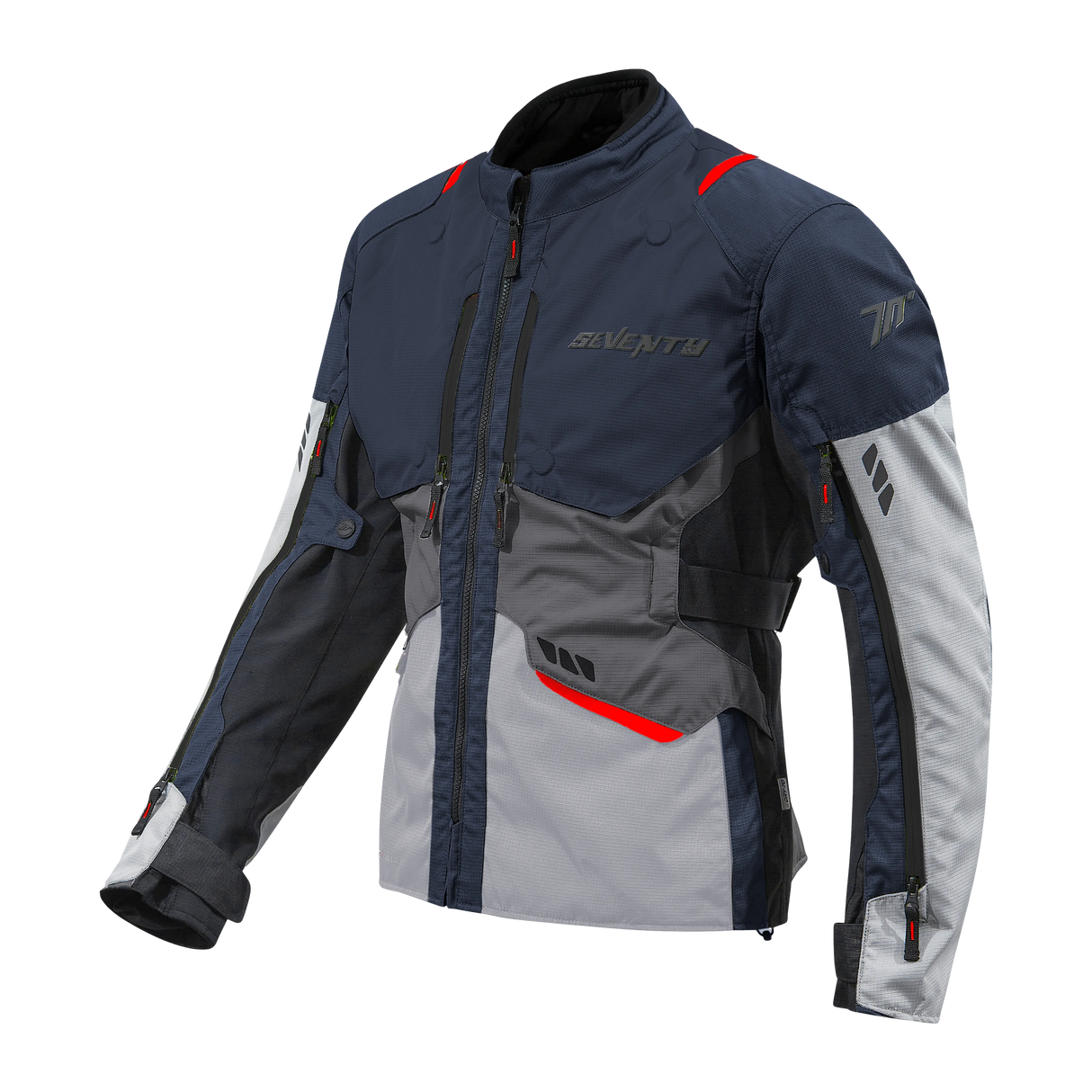 Chaqueta de moto de invierno touring adventure Seventy Degrees SD-JT67 Tanami azul marino, gris y roja