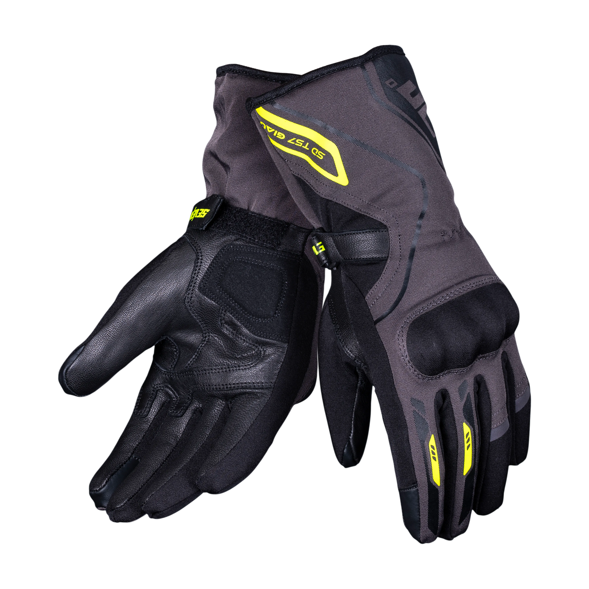 Guantes de moto de invierno de hombre Seventy Degrees SD-T57 Giau negros, grises y amarillo flúor