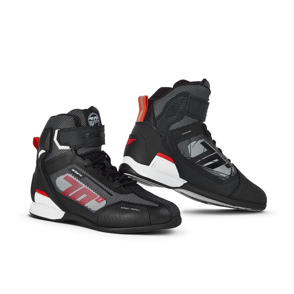 Botas de moto de verano Seventy Degrees SD-BR2 Veloce negras, rojas y blancas