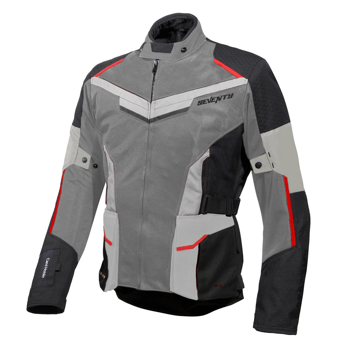 Chaqueta de moto de verano Seventy Degrees SD-JT70 Atacama negra, gris y roja